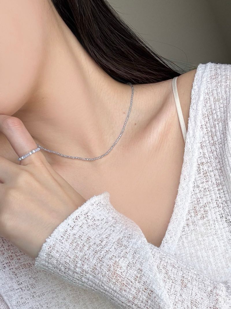[Surgical Steel] Rain Beads Necklace Ring Set / 2 Colors / Summer White Blue Simple Daily