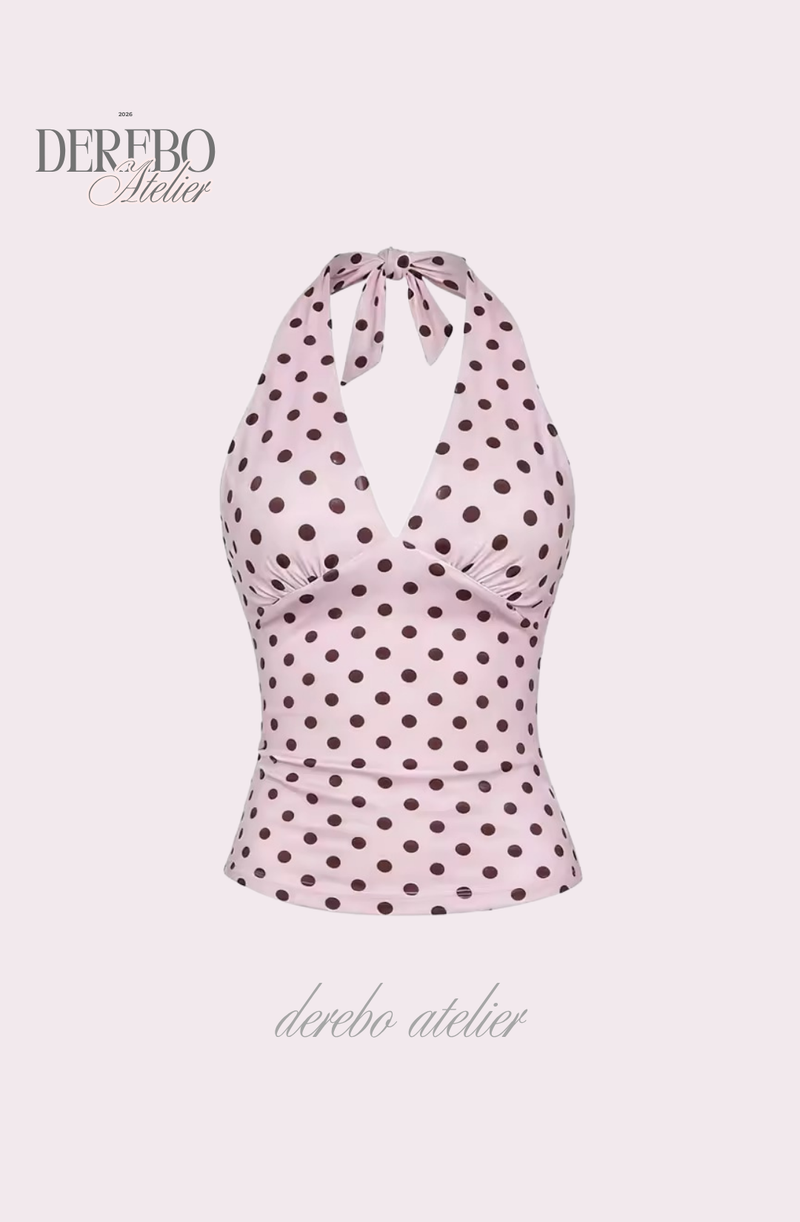 Pink dot halter neck sleeveless top