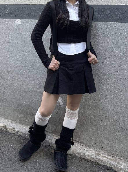 School Look Shirt Cardigan Layered Set