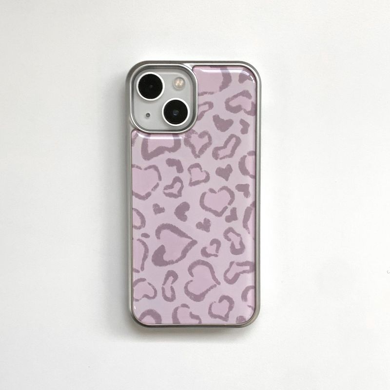 [MADE][Glass Silver Bumper Case] Heart Leopard Drawing Case ⋆ Pink