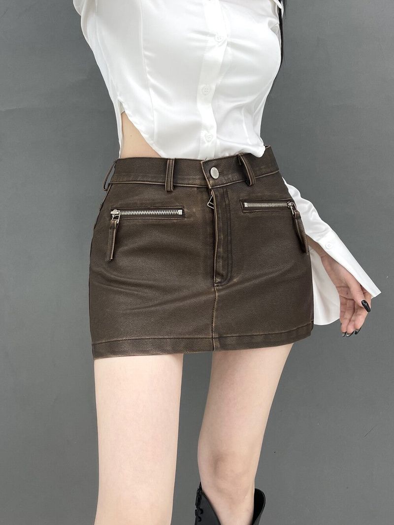 Seow（ソウ）の「[High quality] 788. Kelly vintage washing leather sk (2color)（Skirts）」