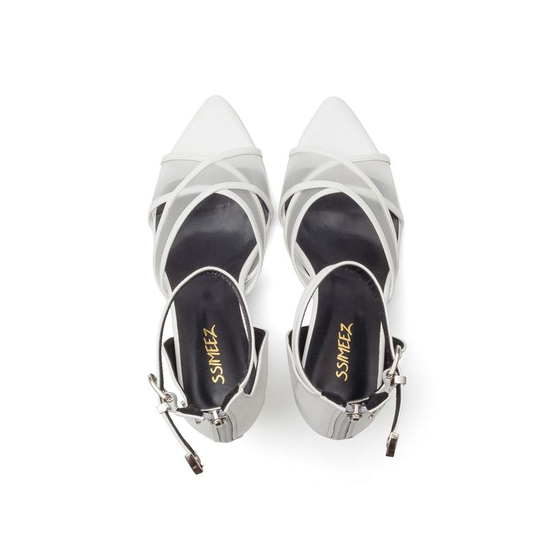 Sheer Cross Strap Sandal Heel(White)