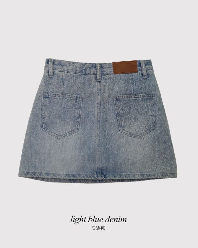 Light Washing Denim Mini Skirt (2color)