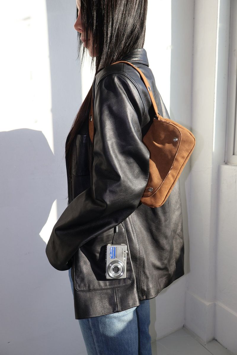 EYELET FUR MINI BAG - CAMEL