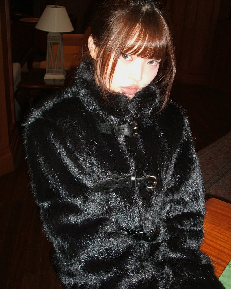 Eri Buckle High-neck Fur Short Jacket