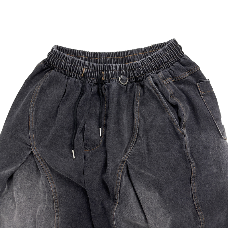 motif pintuck denim pants
