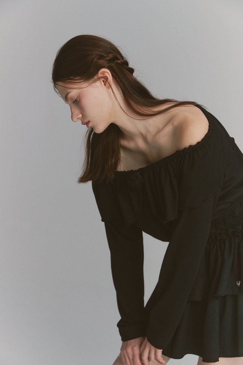 Tulip Off Shoulder Top Black