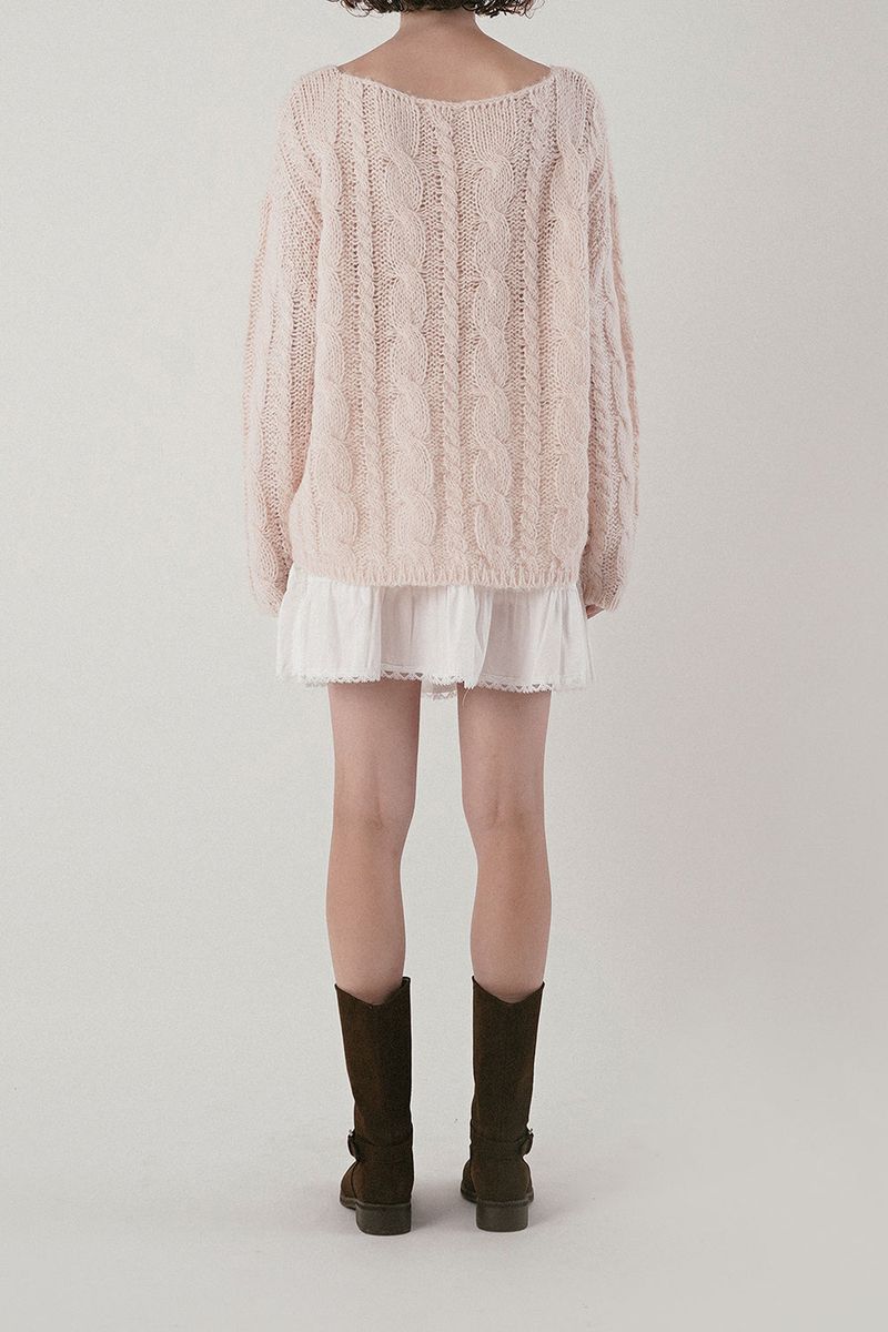Cinnamon cable knit_baby pink