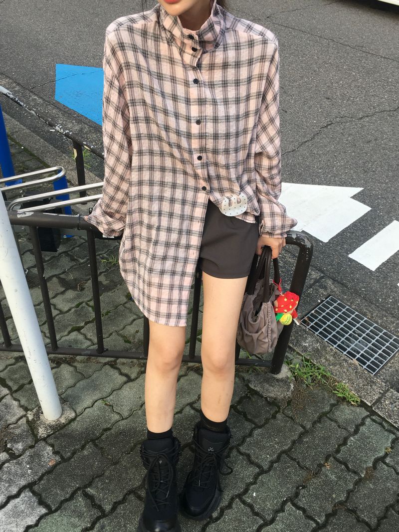 Hyper High-Neck Over Check Shirt (2c)
