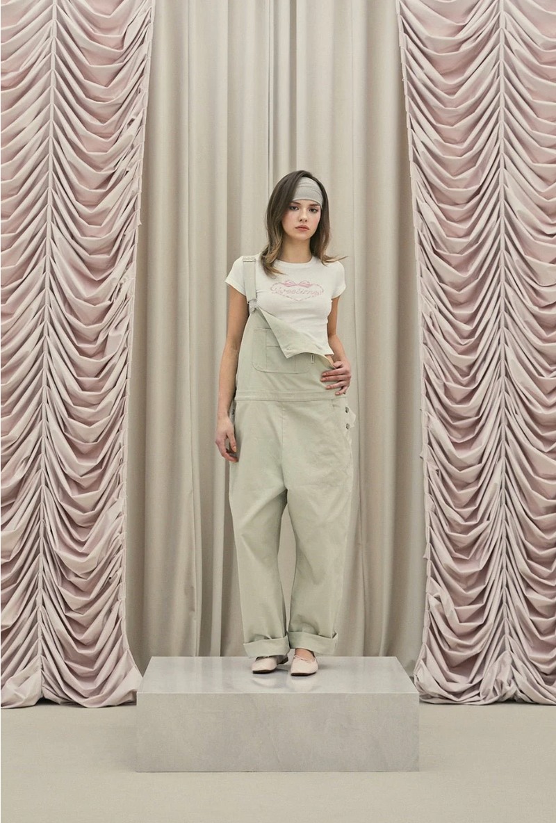 Frill baggy overalls - beige