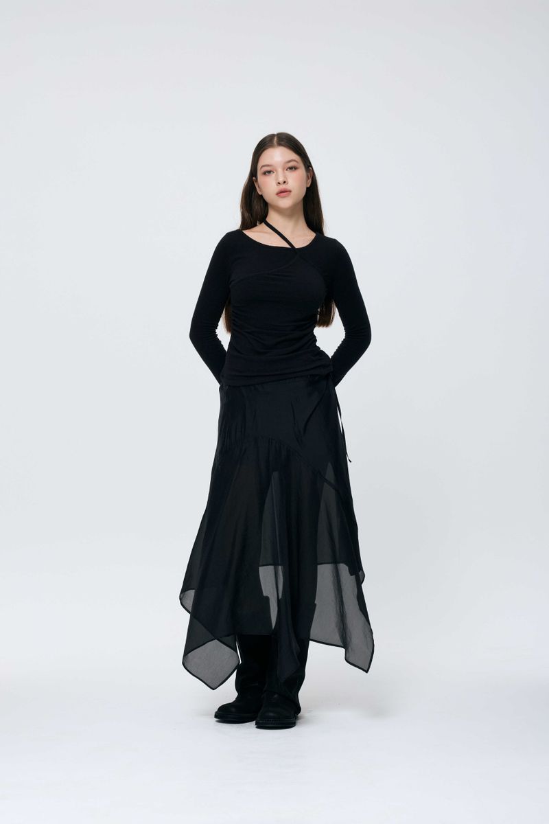 ELAN LINE WRAP SKIRT / BLACK