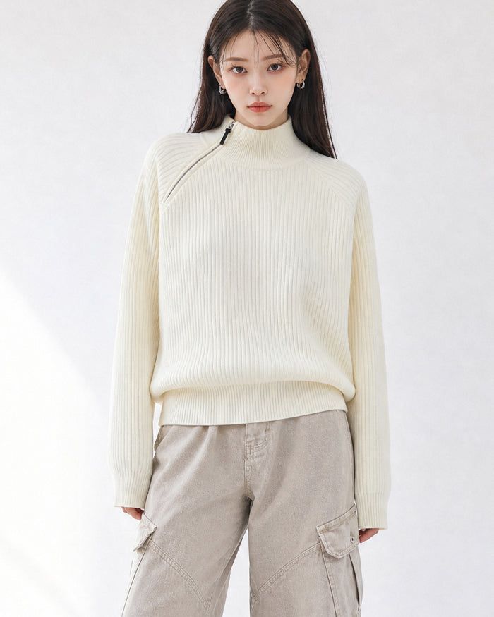 (UNISEX) Shoulder Half Zip-Up Raglan Knit