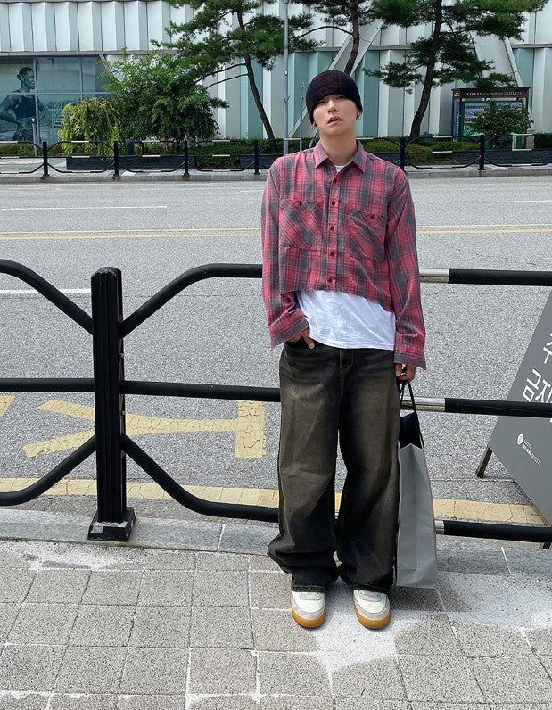 No.0342 F check cutting crop SHIRT