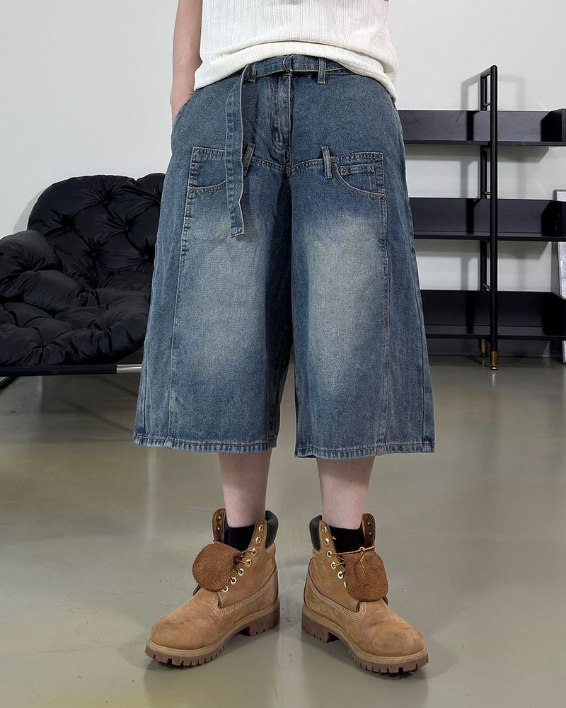 Beltic Asymmetric Pocket Bermuda Denim