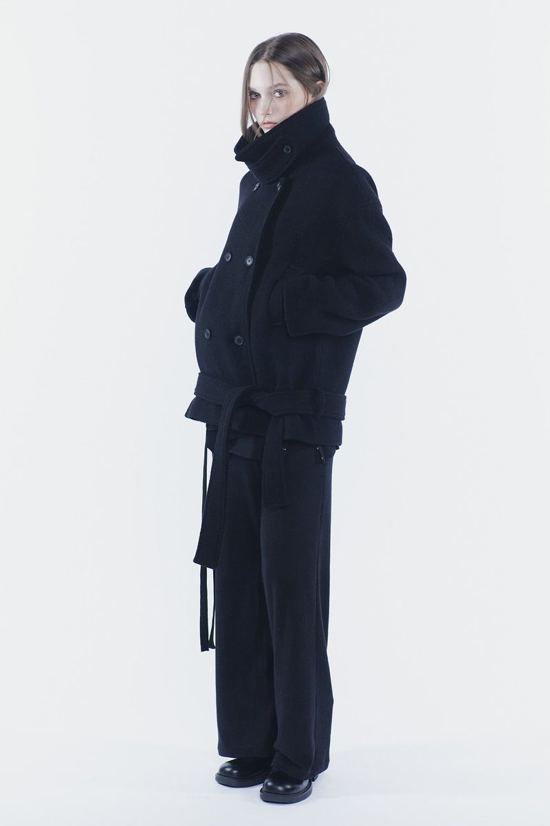 AMBER BELTED DOUBLE COAT black