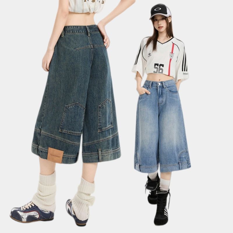 La mode MAQI（ラ モード マキ）の「リバーシードディテールワイドデニムバミューダパンツ（パンツ）」