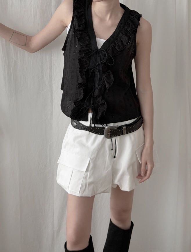 Punched Lace Ruffle Blouse