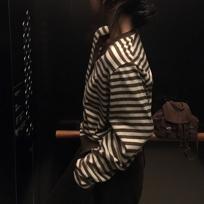 [BELLIDE MADE] Lucky, round stripe cardigan