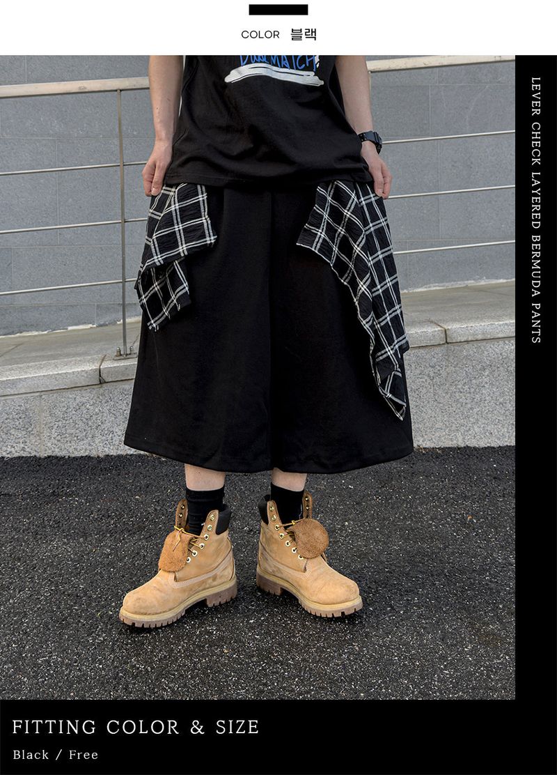 Lever Check Layered Bermuda Pants