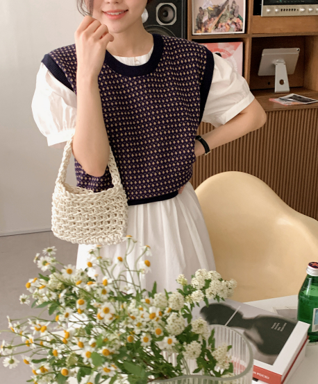 Vintage Pattern Knit Vest (4color)