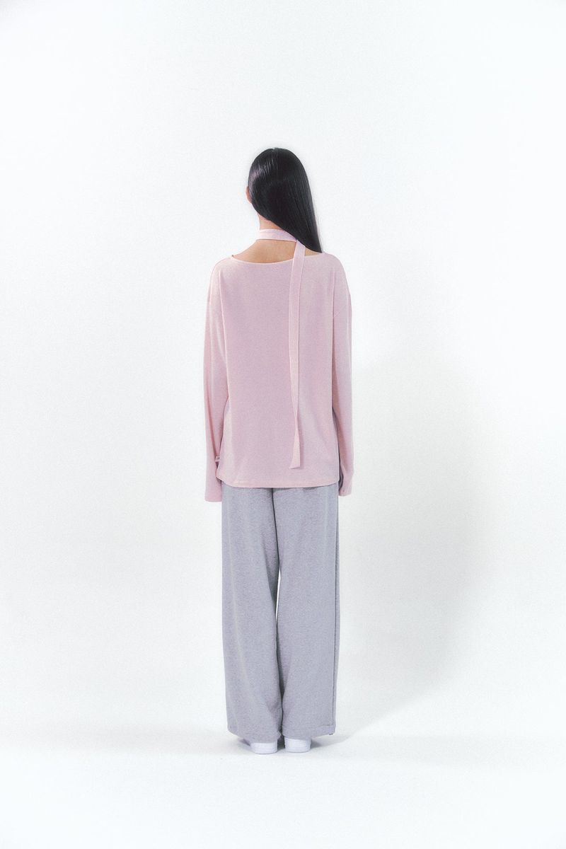 Knit Tie Long Sleeve Set Pink
