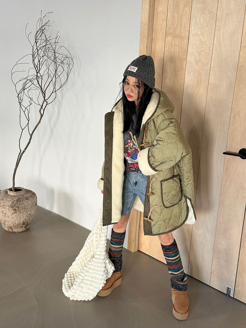 a quilted padded jacket with wool