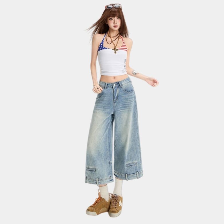 La mode MAQI（ラ モード マキ）の「ライトウォッシュリバーシードストレートクロッピードデニムパンツ（パンツ）」