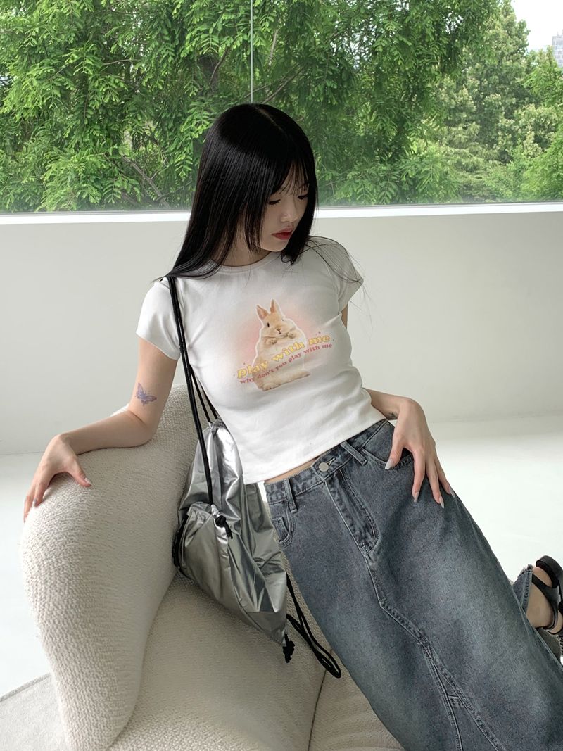 [MADE] エルカバニーラビットプリントクロップド半袖Tシャツ
