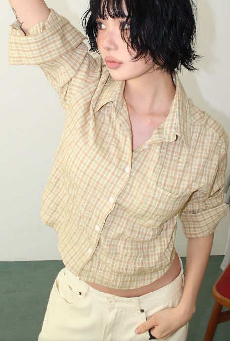NATURAL CHECK 3/4 SHIRT