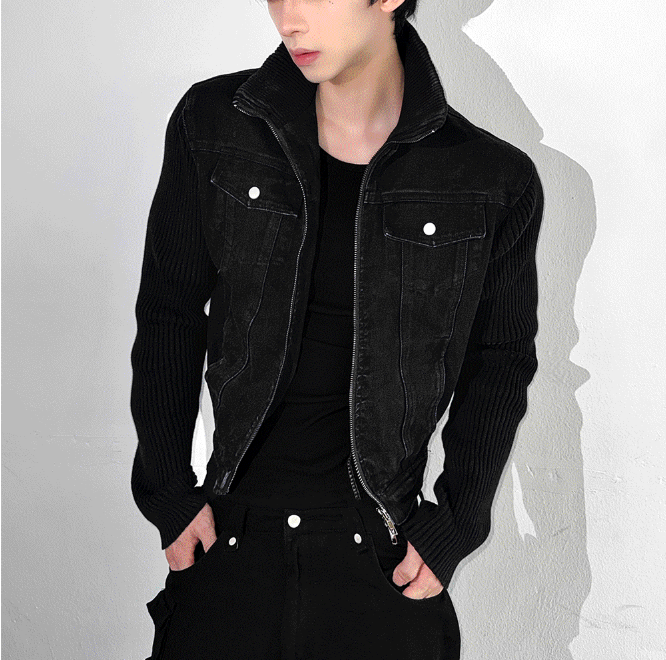 Black denim knit jacket