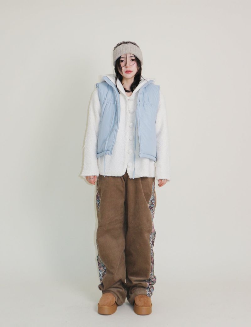 Teddy Ribbon Knot High Neck Cropped Padded Vest (6 ounces)