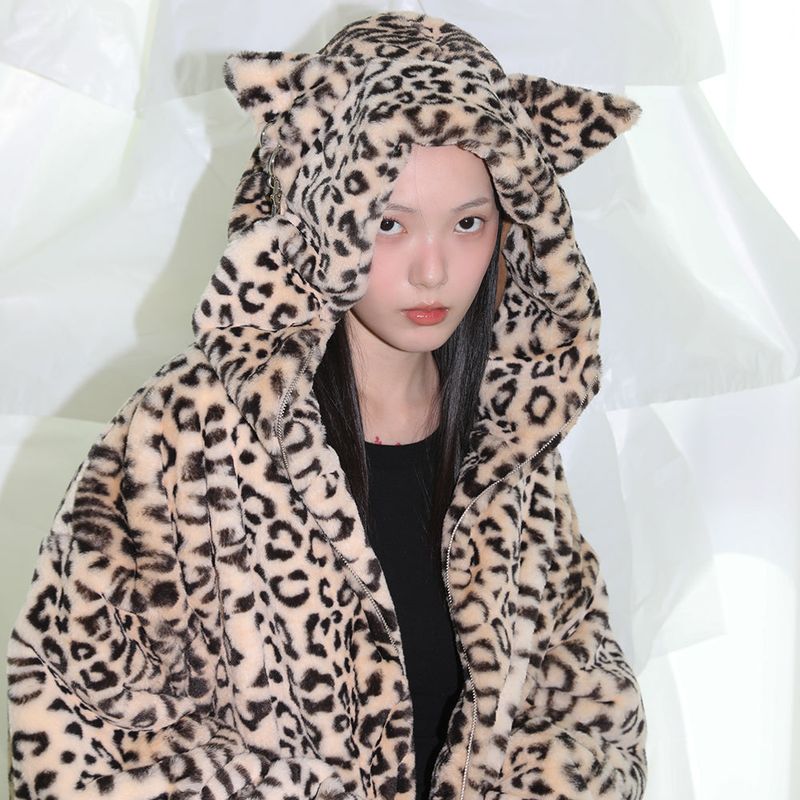Cat Ear Fur jacket - LEOPARD