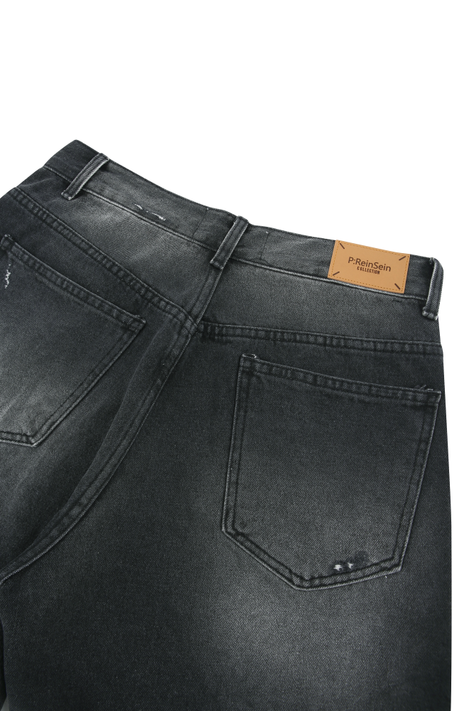 Vintage damaged black denim bermuda pants