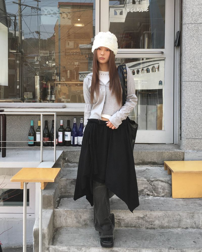 Shirring hood cardigan