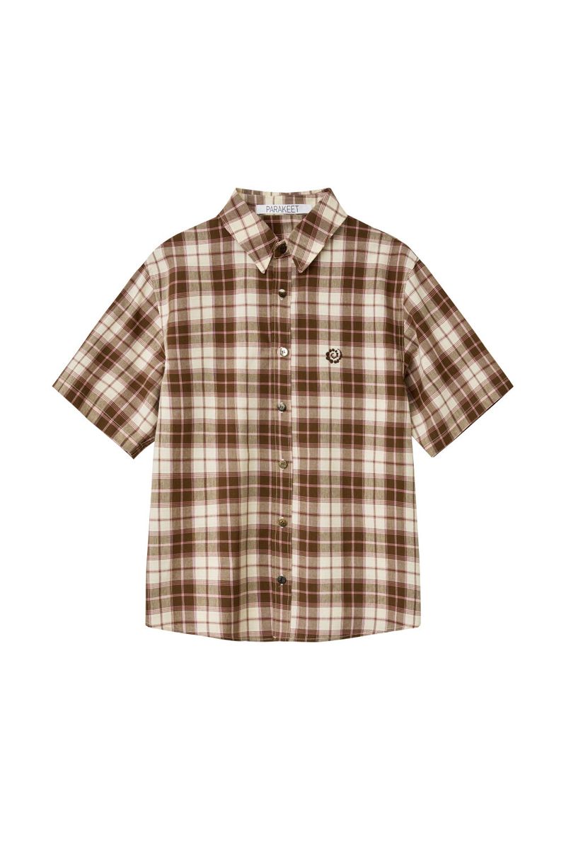 Swirl Logo Half Plaid Shirt