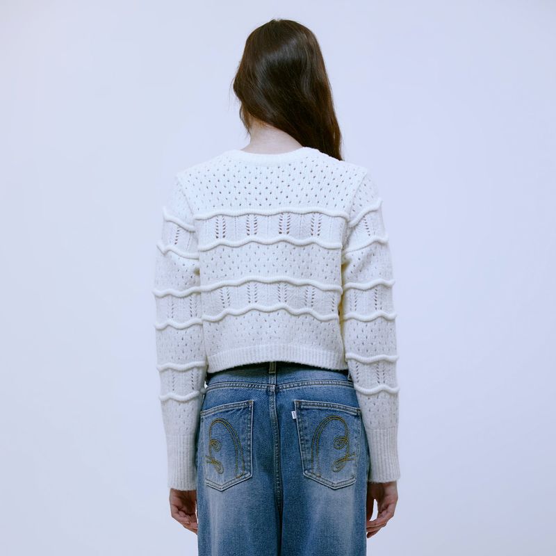 Wave Crop Knit Cardigan (IVORY)