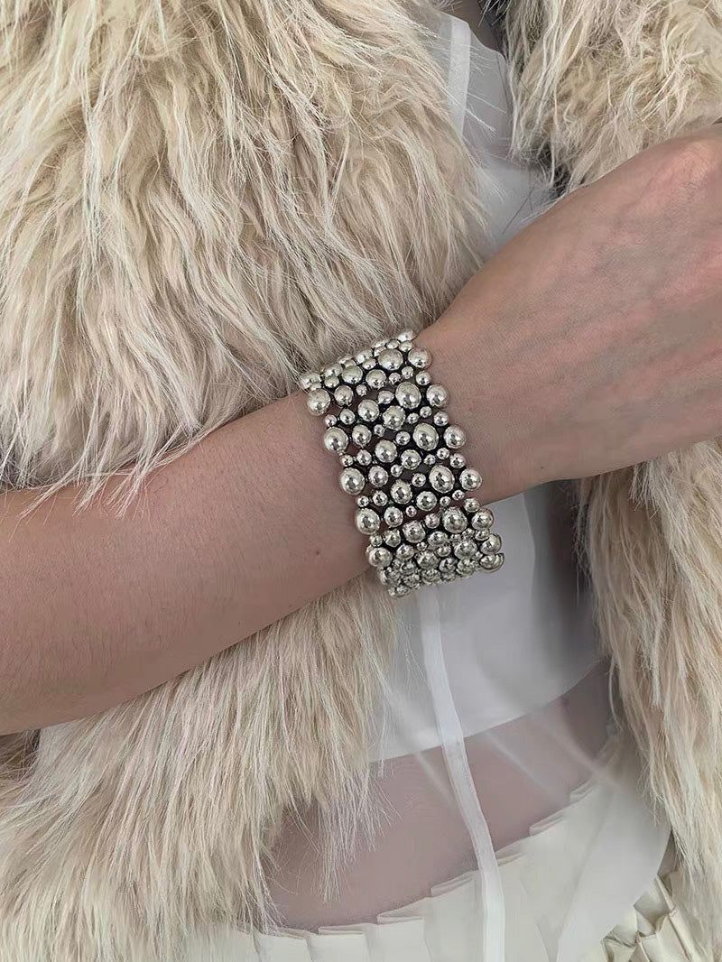 Silver balls wide band bangle