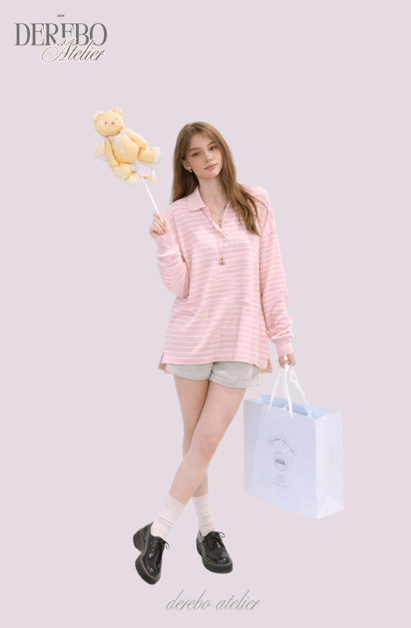 Pink Stripe Loose Collar Tee