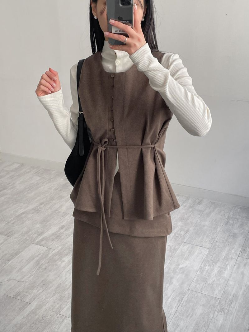 [Setup Available/FW] Lanba Ribbed Layered Long Skirt