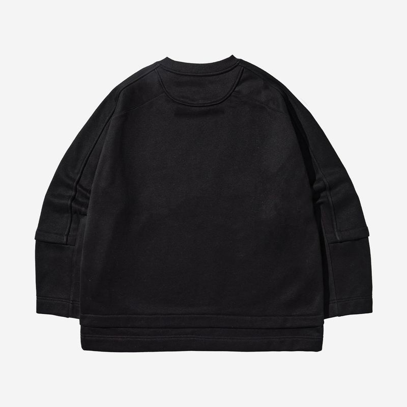 Cotton Napping Round Sweat Shirt - BLACK