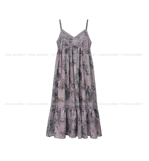 Misty Mauve Flower Chiffon Long One Piece