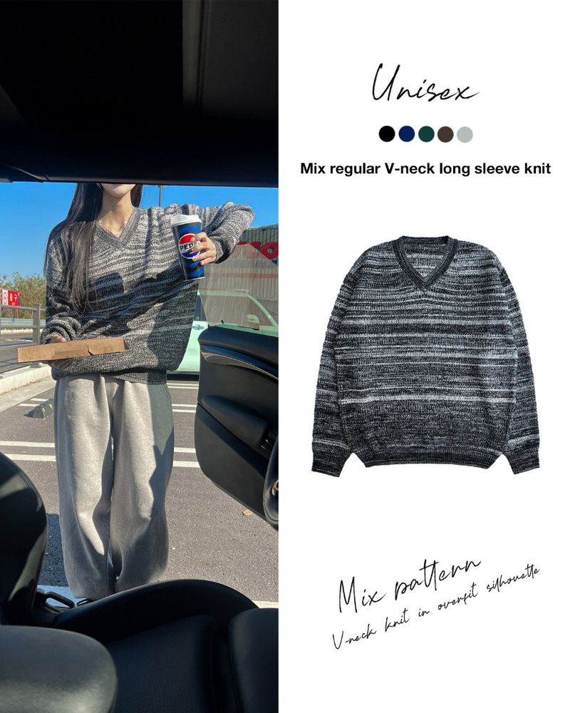 GUSTA（グスタ）の「[UNISEX] オーバーフィットミックスレギュラーVネックロングスリーブニット (5 colors)（トップス）」