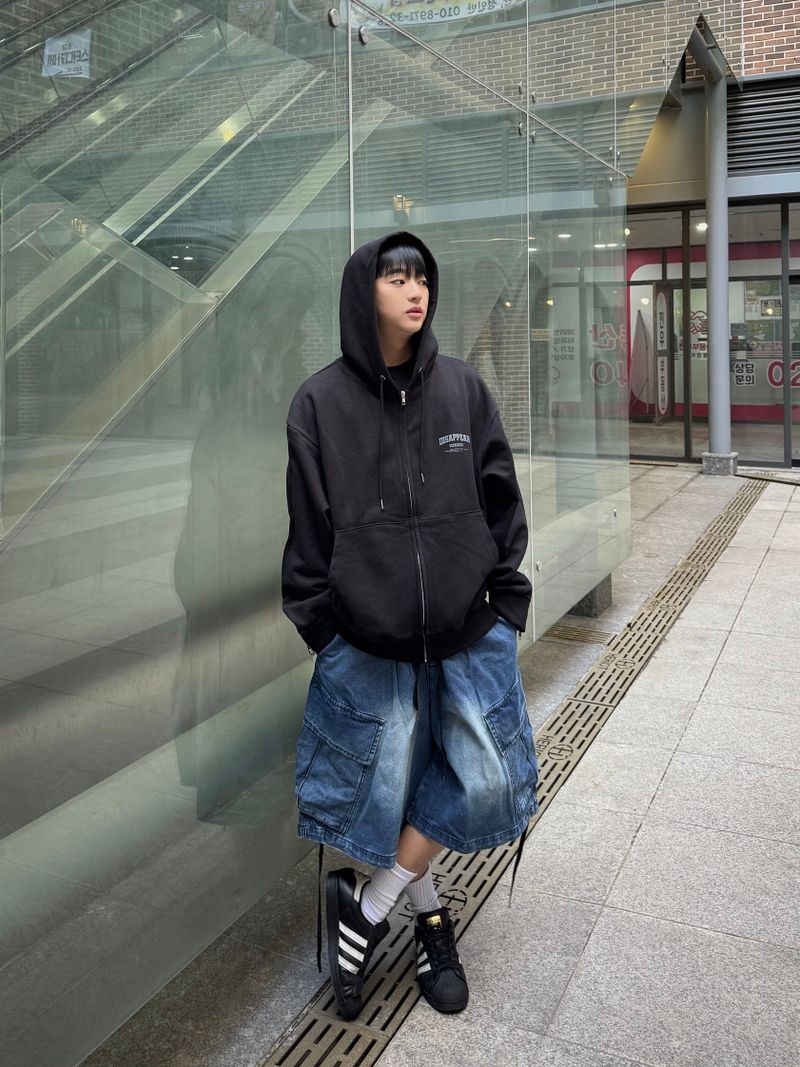 oblique cargo denim bermuda pants