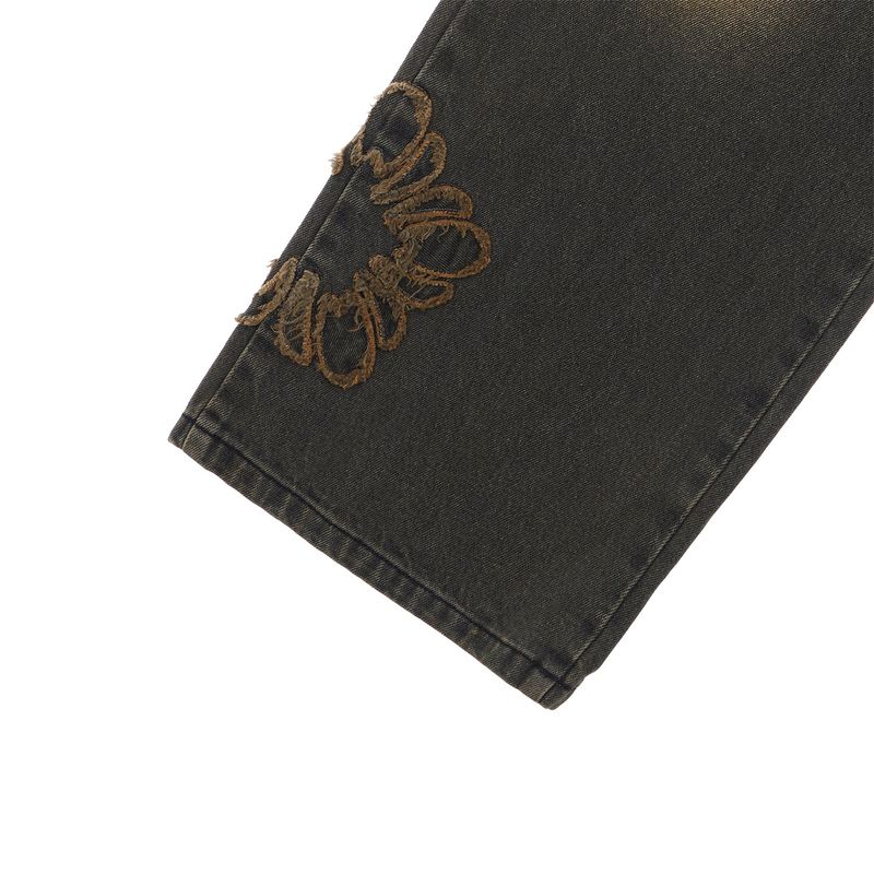 [ULKIN] MUGUNG Applique Washed Denim Pants_Black
