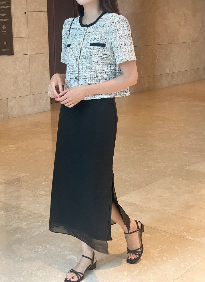 Vezn Color Matching Tweed Short Sleeve Jacket