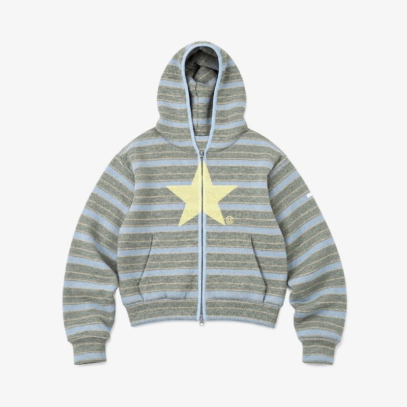 Stripe Knit Zip-Up Hoodie_Grey