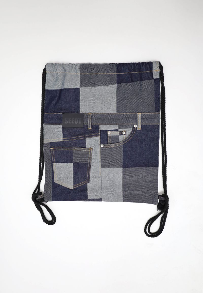 Square Denim Pocket Backpack
