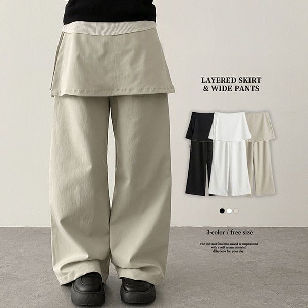 Wrap Skirt Layered Cotton Wide Pants