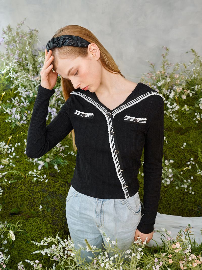 Diagonal Button Knit Cardigan
