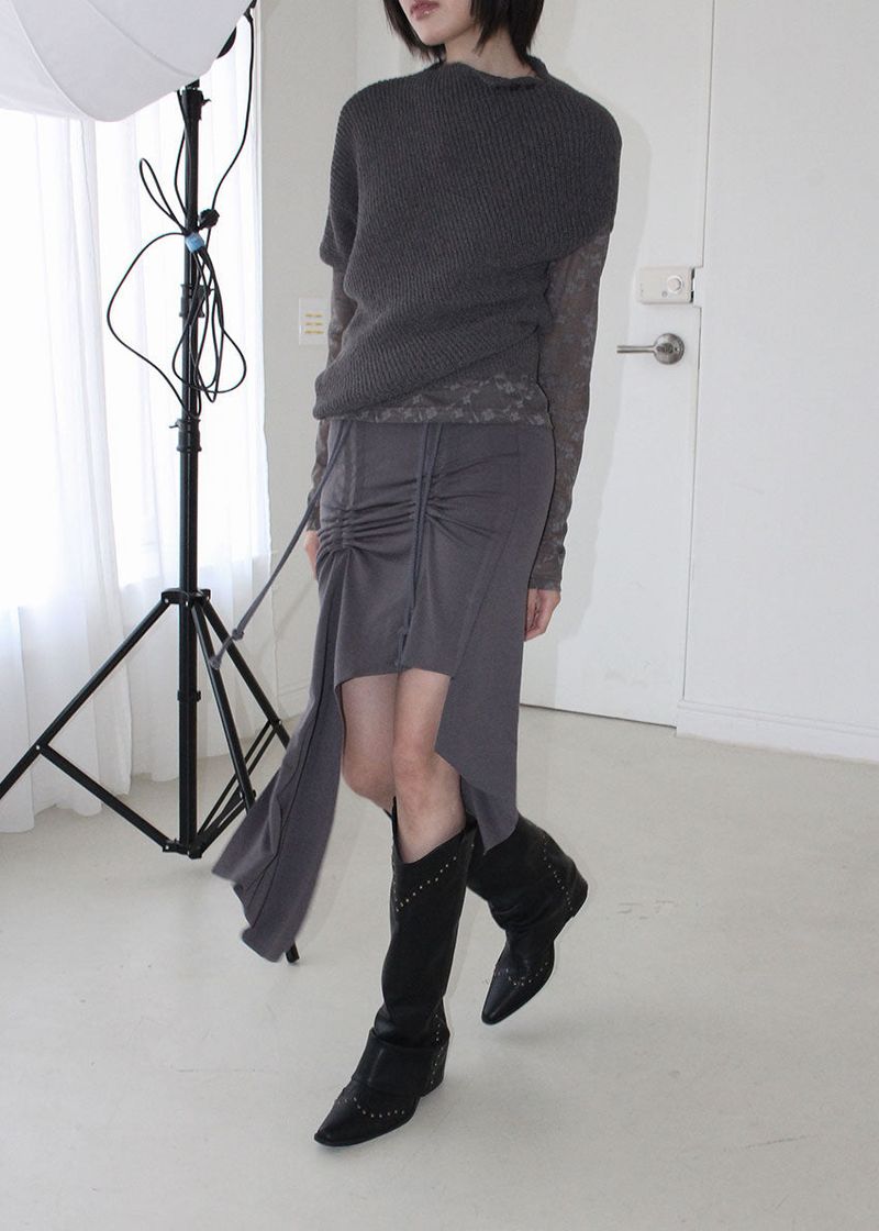 LOW SHIRRING CUTOUT SKIRT (2color)